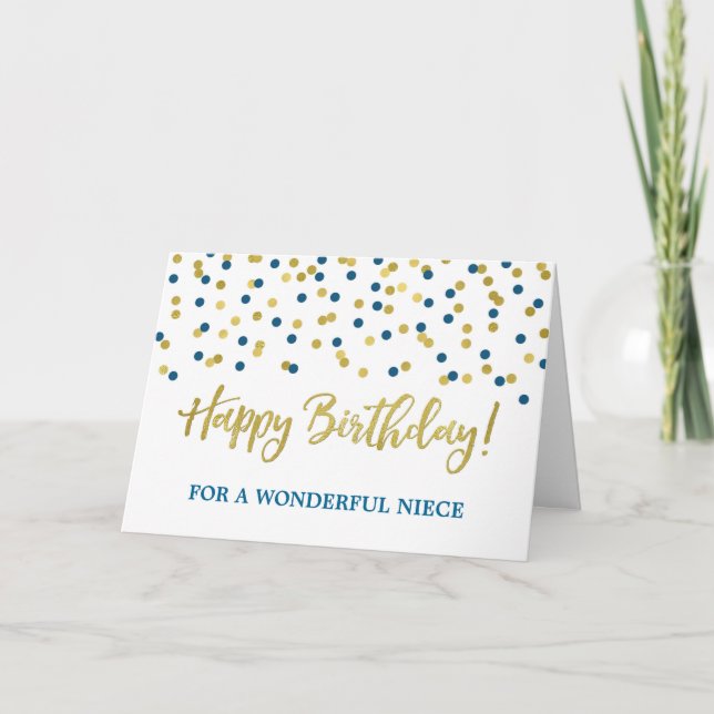 Gold Blue Confetti Niece Birthday Card Karte (Vorderseite)