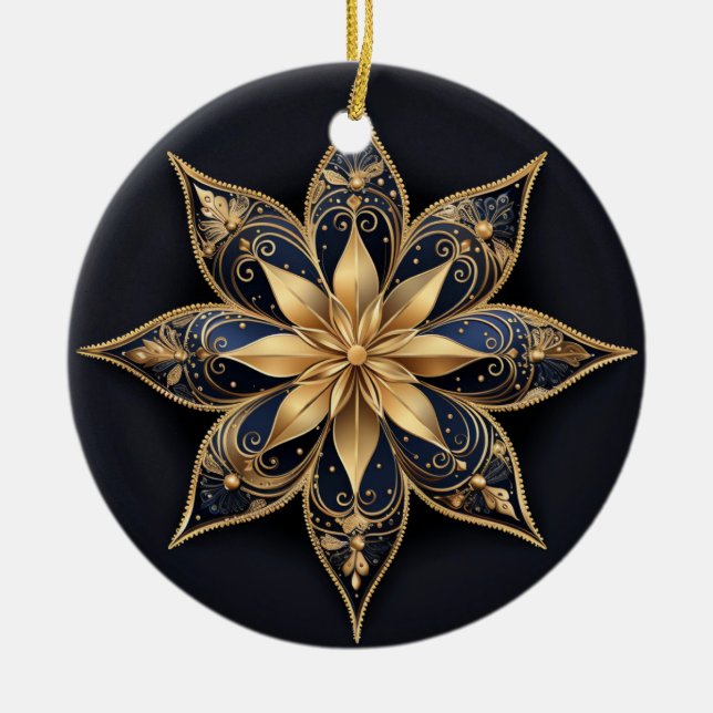 Gold Blue Decorative Blume Ornament (Vorne)