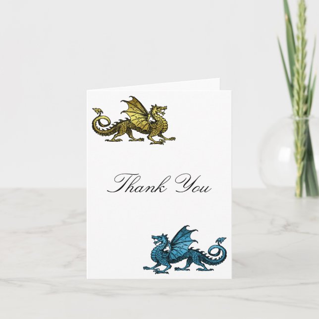 Gold Blue Dragon Dankeschön Karte (Vorderseite)