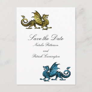 Gold Blue Dragon Save the Date Postcard Ankündigungspostkarte