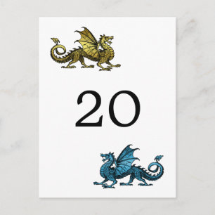 Gold Blue Dragon Tischnummer Postcard