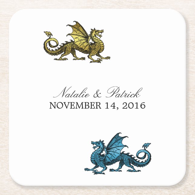 Gold Blue Dragon Wedding Paper Untersetzer (Vorderseite)