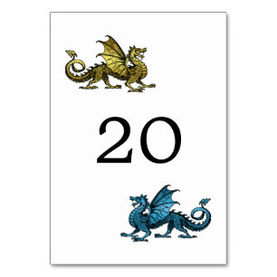 Gold Blue Dragon Wedding Table Card Tischnummer