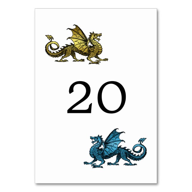 Gold Blue Dragon Wedding Table Card Tischnummer (Vorderseite)