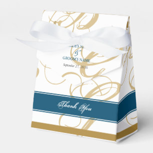 Gold Blue Elegant Script Monogram Wedding Geschenkschachtel
