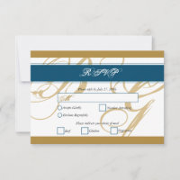 Gold Blue Elegant Script Monogram Wedding