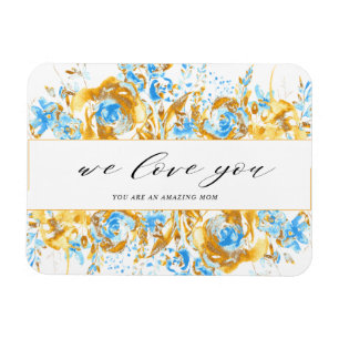 Gold Blue Floral Happy Mother's Day Magnet