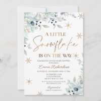 Gold Blue Floral Little Snowflake Baby Dusche