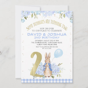 Gold Blue Floral Peter Rabbit 2. Geburtstag Einladung