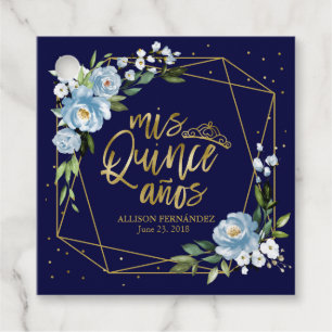 Gold Blue Floral Quinceanera Geschenkanhänger