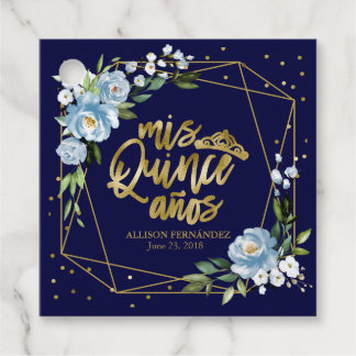 Gold Blue Floral Quinceanera Geschenkanhänger