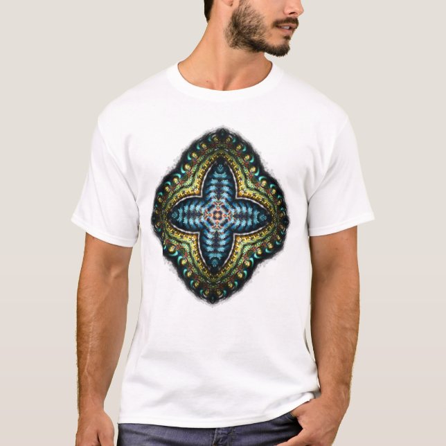 Gold Blue Fraktal Cross Shirt (Vorderseite)
