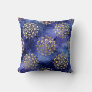 Gold & Blue Galaxy Dharma Mandala Muster Kissen