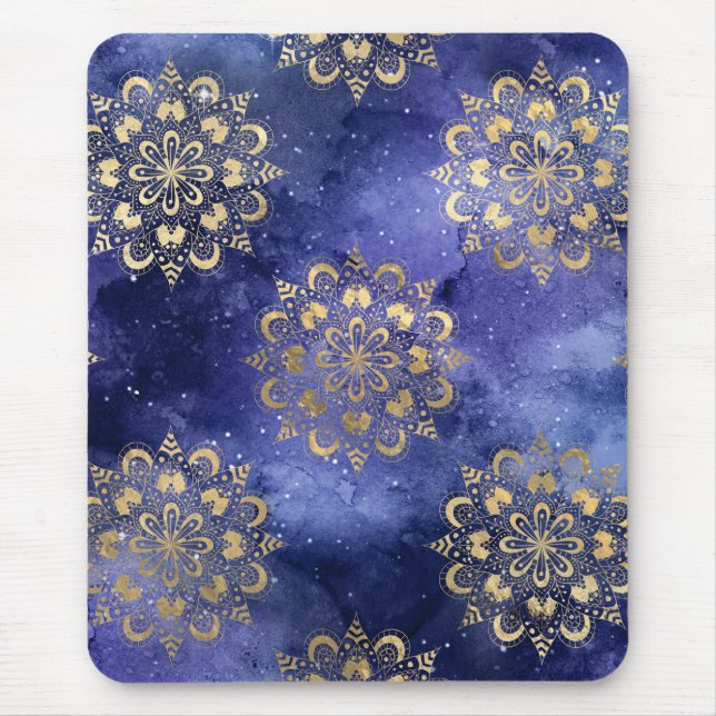 Gold & Blue Galaxy Dharma Mandala Muster Mousepad (Vorne)