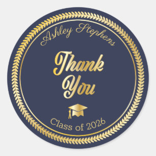 Gold Blue Grad Cap Class 2023 Vielen Dank Runder Aufkleber