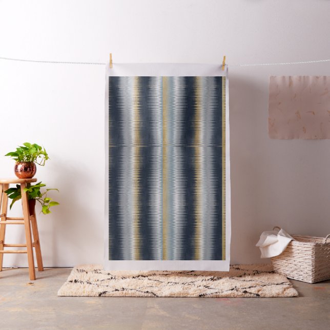 Gold Blue Gray Ikat Zigzag Geometrisches Muster Stoff (Beispiel)
