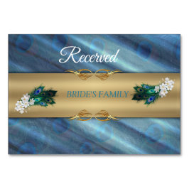 GOLD Blue-Green-Peacocks auf Emerald Green Tischnummer