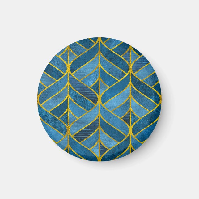 Gold Blue Grunge Muster Magnet (Vorne)