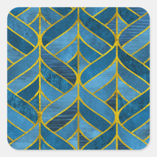 Gold Blue Grunge Muster Quadratischer Aufkleber