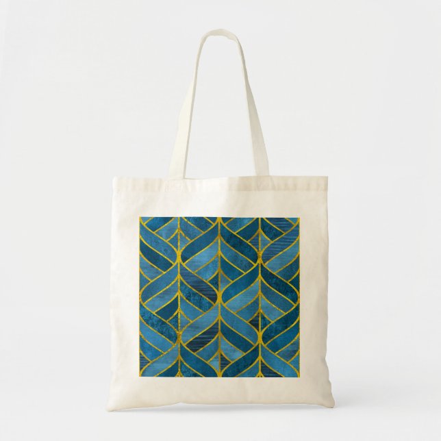 Gold Blue Grunge Muster Tragetasche (Vorne)