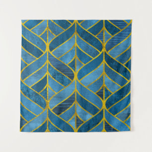 Gold Blue Grunge Muster Wandteppich