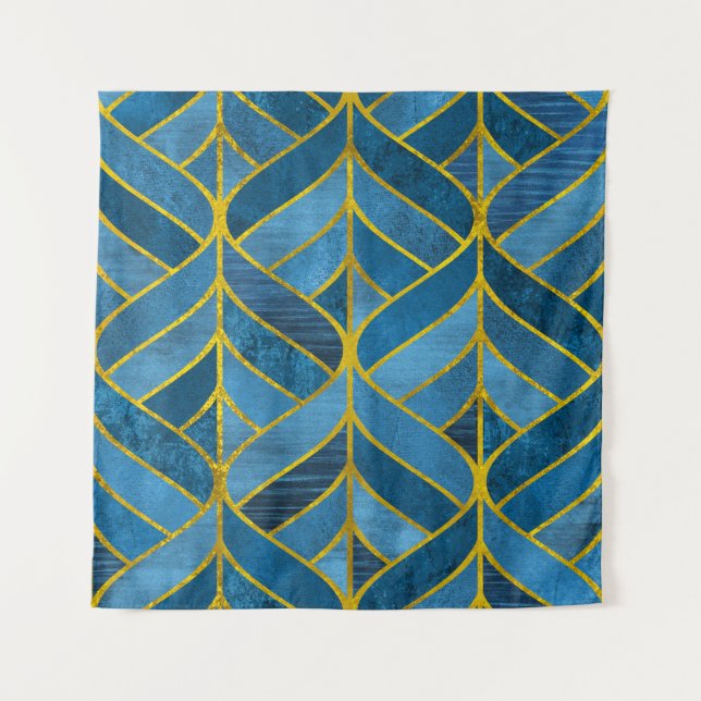 Gold Blue Grunge Muster Wandteppich (Vorderseite)