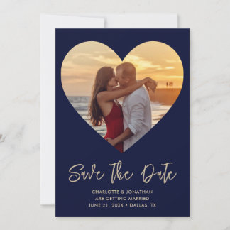 Gold & Blue Heart Cutout für Foto Hochzeit Save The Date