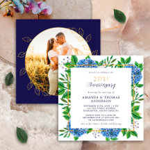 Gold Blue Hydrangea 25. Hochzeitstag Foto Jubiläum