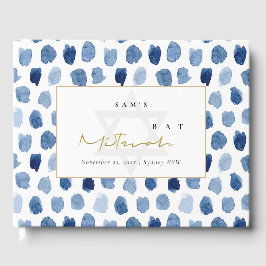 GOLD BLUE INDIGO WATERCOLOR DOTS BAR BAT MITZVAH GÄSTEBUCH