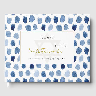 GOLD BLUE INDIGO WATERCOLOR DOTS BAR BAT MITZVAH GÄSTEBUCH