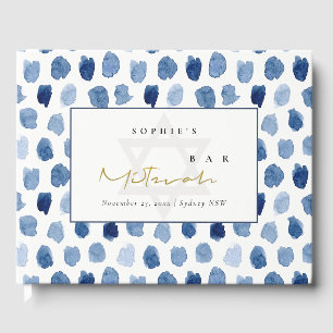 GOLD BLUE INDIGO WATERCOLOR DOTS BAR BAT MITZVAH GÄSTEBUCH