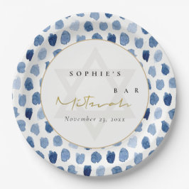 GOLD BLUE INDIGO WATERCOLOR DOTS BAR BAT MITZVAH PAPPTELLER