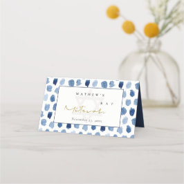 GOLD BLUE INDIGO WATERCOLOR DOTS BAR BAT MITZVAH PLATZKARTE