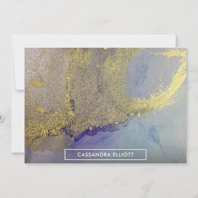 Gold Blue Lila Marbella Alkohol Abstrakte Kunst Dankeskarte (Vorderseite)