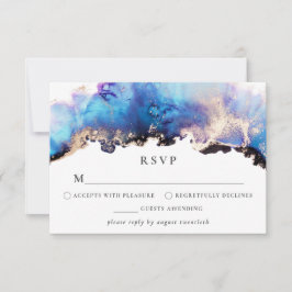 Gold Blue Lila RSVP Card Aquarellfarben Tinte
