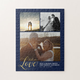 Gold & Blue Love Pärchen Anniversary Foto Klebung Puzzle