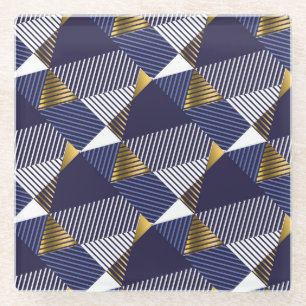 Gold Blue Luxe: Geometrisches nahtloses Muster Glasuntersetzer