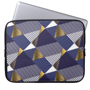 Gold Blue Luxe: Geometrisches nahtloses Muster Laptopschutzhülle