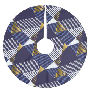 Gold Blue Luxe: Geometrisches nahtloses Muster Polyester Weihnachtsbaumdecke