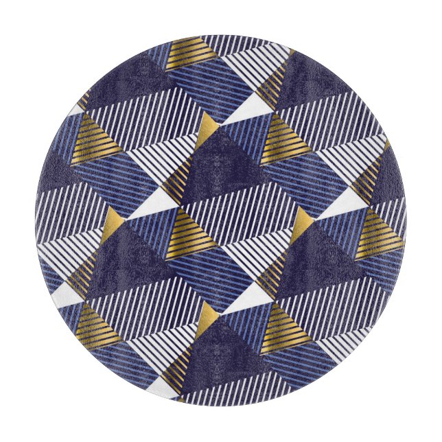 Gold Blue Luxe: Geometrisches nahtloses Muster Schneidebrett (Vorderseite)