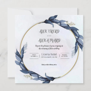 Gold Blue Luxury Weddind Einladung (Platz)