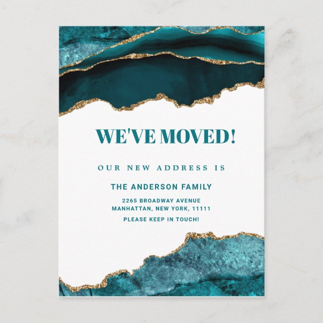 Gold Blue Marble Neue Ankündigung zur Adressenvers Postkarte (Vorderseite)