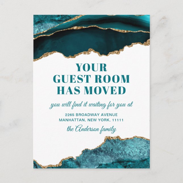 Gold Blue Marble Neue Ankündigung zur Adressenvers Postkarte (Vorderseite)