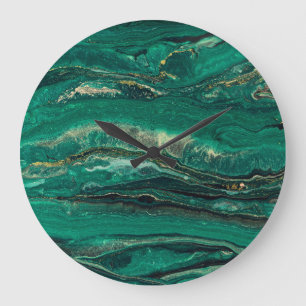 Gold Blue Marbling: Fluid Art Große Wanduhr