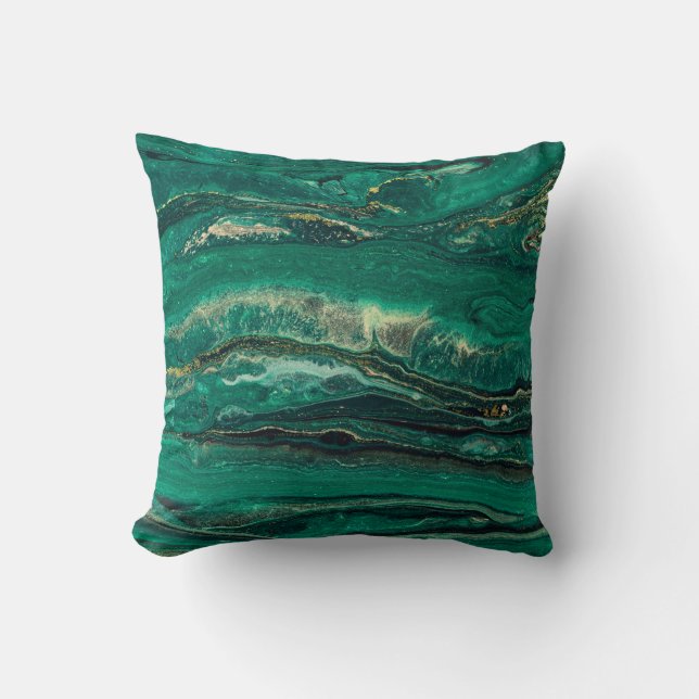 Gold Blue Marbling: Fluid Art Kissen (Vorderseite)
