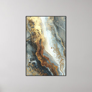 Gold & Blue Marmor Wirbel – Abstrakte Kunst Leinwanddruck
