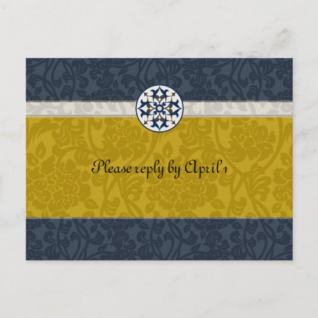Gold & Blue Medieval Brocade uAwg Einladungspostkarte (Vorderseite)