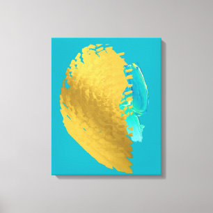 Gold Blue Modern Stretched Canvas Print Leinwanddruck