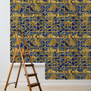 Gold Blue Mosiac Tiles Pattern Peel Stick Tapete