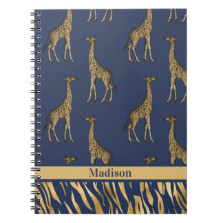Gold Blue Name Giraffe Tiger Eleganter Chic Stilvo Notizblock